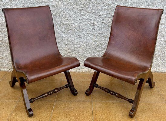 photo for sale Spanish Oak Side Chairs By Pierre Lottier For Valenti, 1950s, Set Of 2
