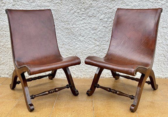 photo vintage Spanish Oak Side Chairs By Pierre Lottier For Valenti, 1950s, Set Of 2