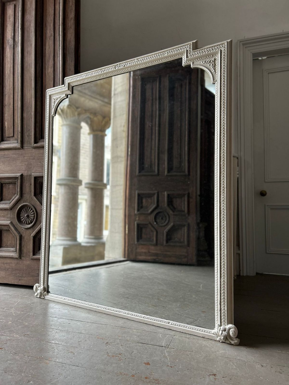 Large 19thc Painted Overmantel Mirror With Original Mercury Plate
