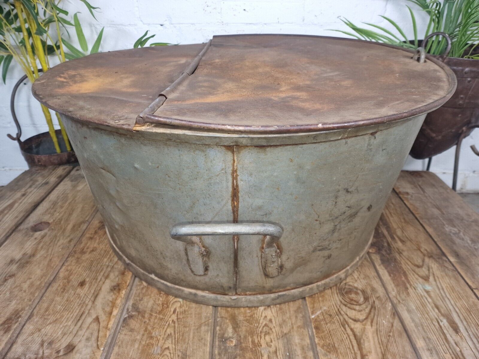 Large Vintage Military Galvanised Wildlife Pond Garden Planter Trough Log Basket photo Garden Decor
