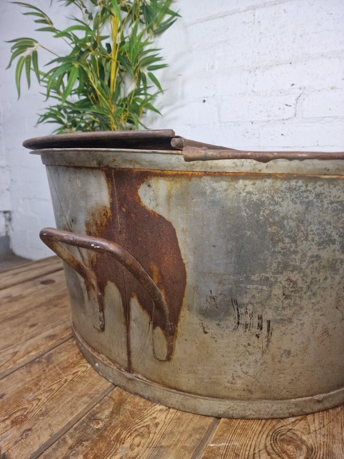 Large Vintage Military Galvanised Wildlife Pond Garden Planter Trough Log Basket photo vintage