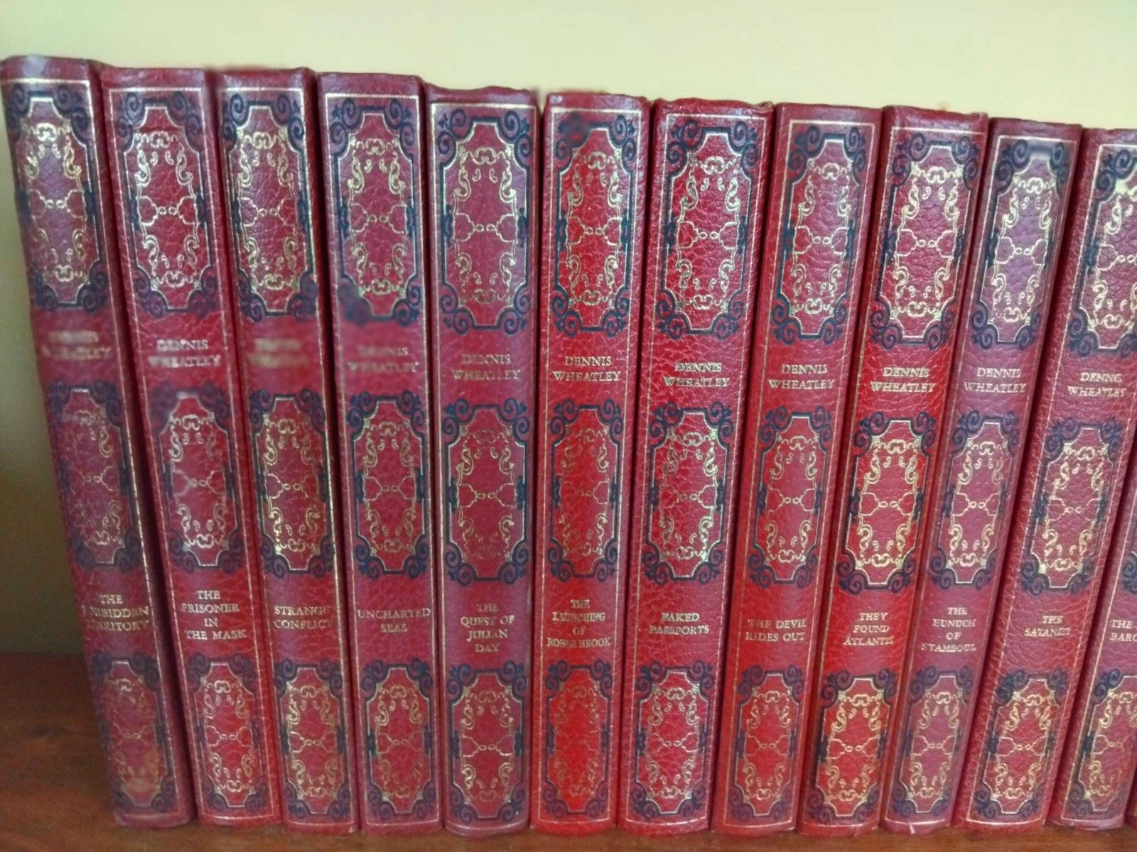A Wonderful Complete Set Of 15 Dennis Wheatley Novels  Pen & Ink Illustrations, Deep Red Gilded Covers, Heron Books, 1970's photo Home Decor