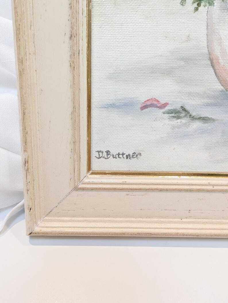 Original Oil On Board Sweet Floral Painting Signed D.Buttner. Made In England 1996 photo furniture