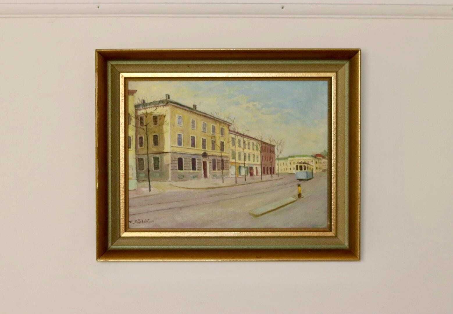 Swedish Mid Century Oil On Canvas Painting "Gothenburg"  Vintage & Framed photo for sale