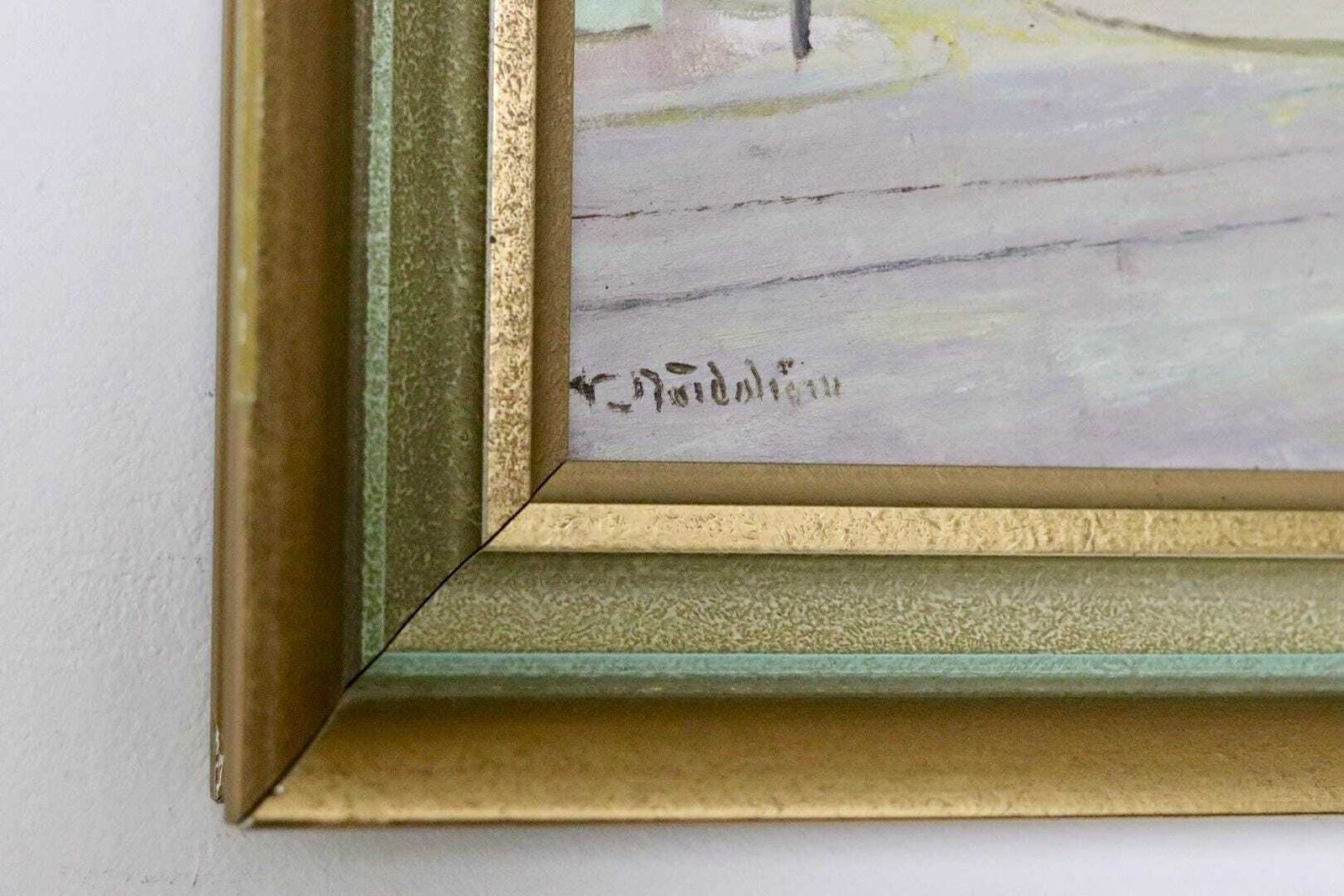 photo furniture Swedish Mid Century Oil On Canvas Painting "Gothenburg"  Vintage & Framed