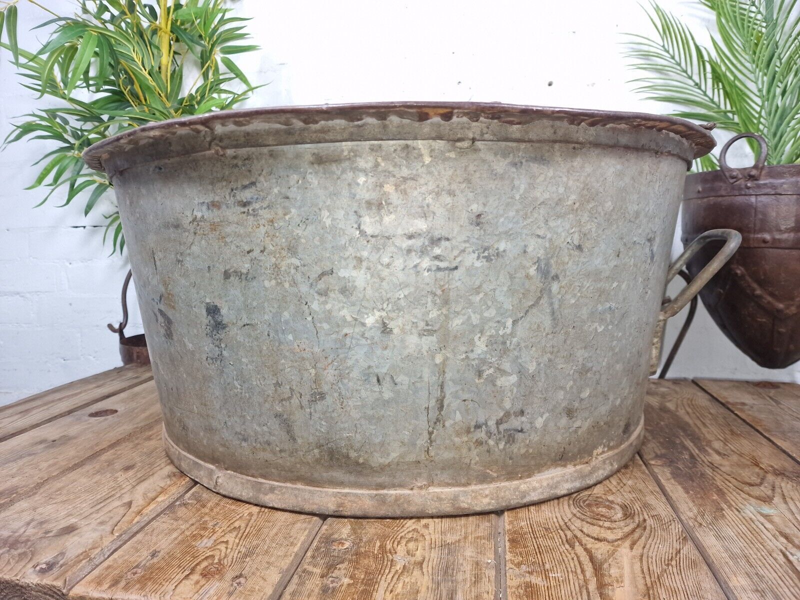 Large Vintage Military Galvanised Wildlife Pond Garden Planter Trough Log Basket photo vintage