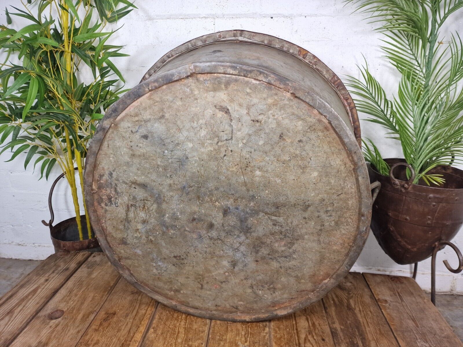 Garden Decor Large Vintage Military Galvanised Wildlife Pond Garden Planter Trough Log Basket photo