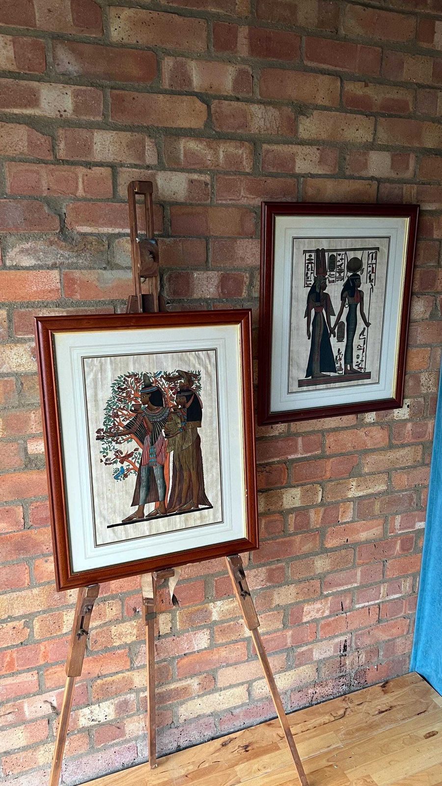 Set Of Two Framed Late 20th Century Egyptian Style Paintings On Papyrus photo buy