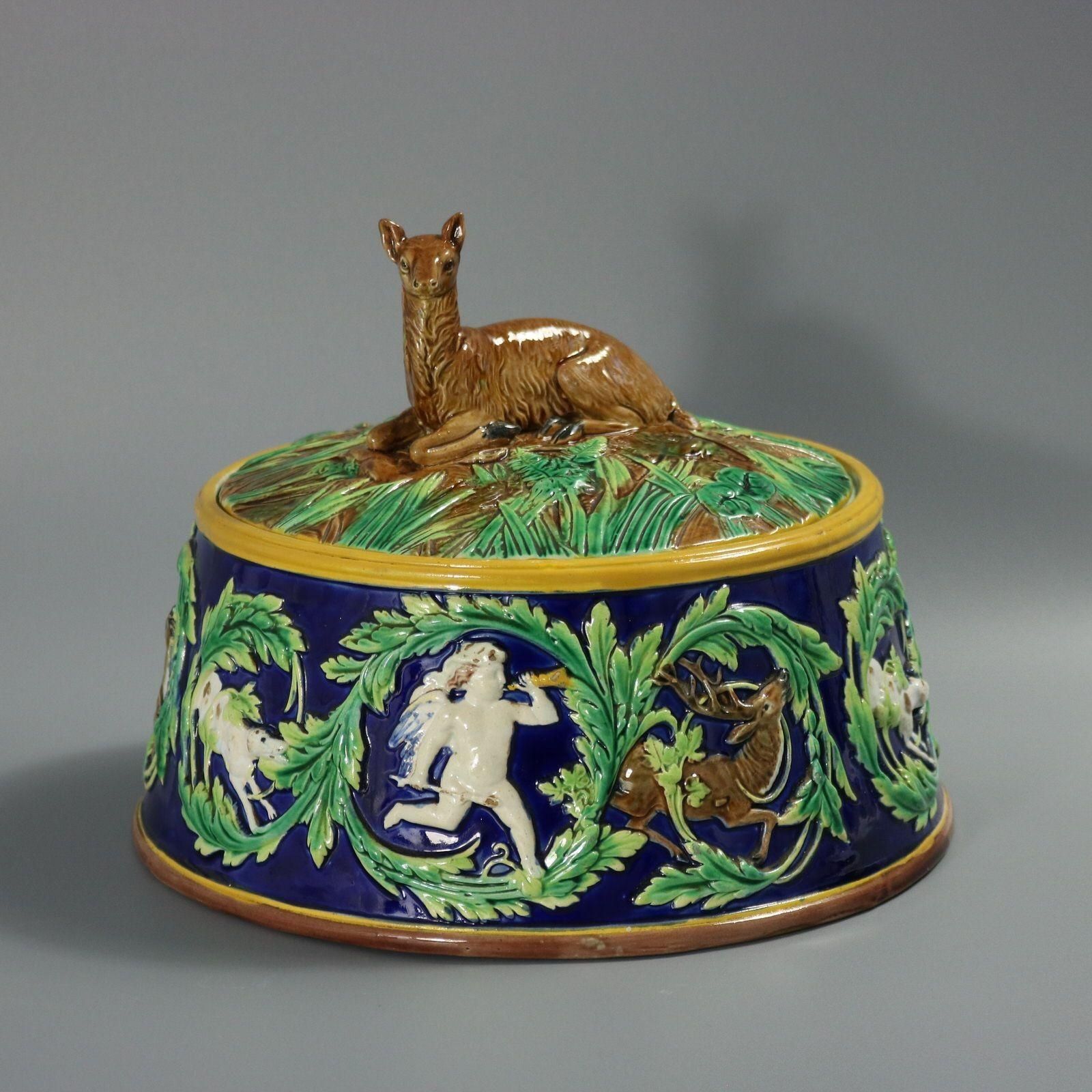 George Jones Majolica Deer Game Pie Dish And Liner photo vintage