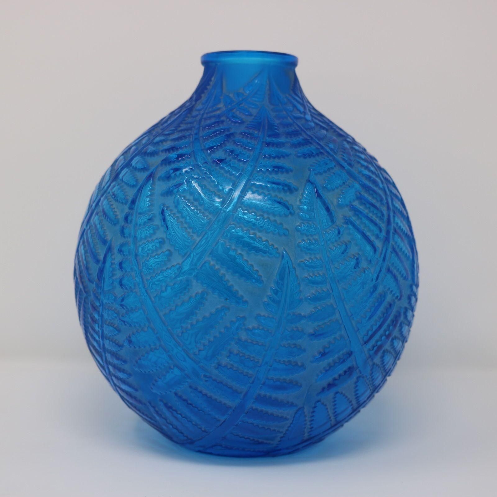 Rene Lalique Electric Blue Glass Espalion Vase photo for sale