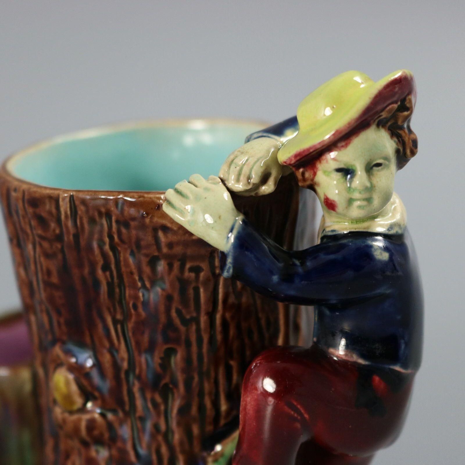 Holdcroft Majolica Boy Climbing Tree Posy Vase photo vintage