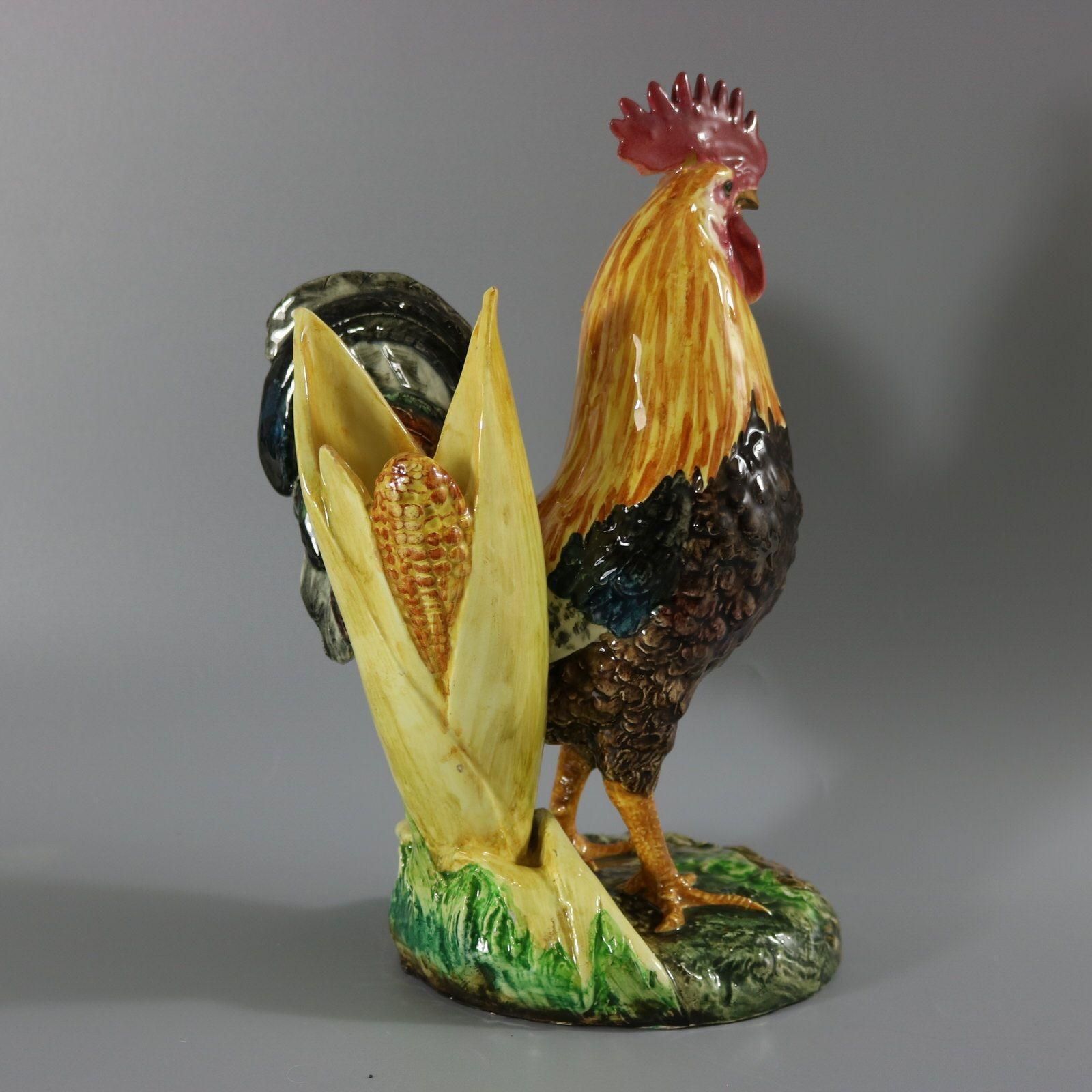 Delphin Massier Majolica Cockerel/Rooster Vase photo vinterior
