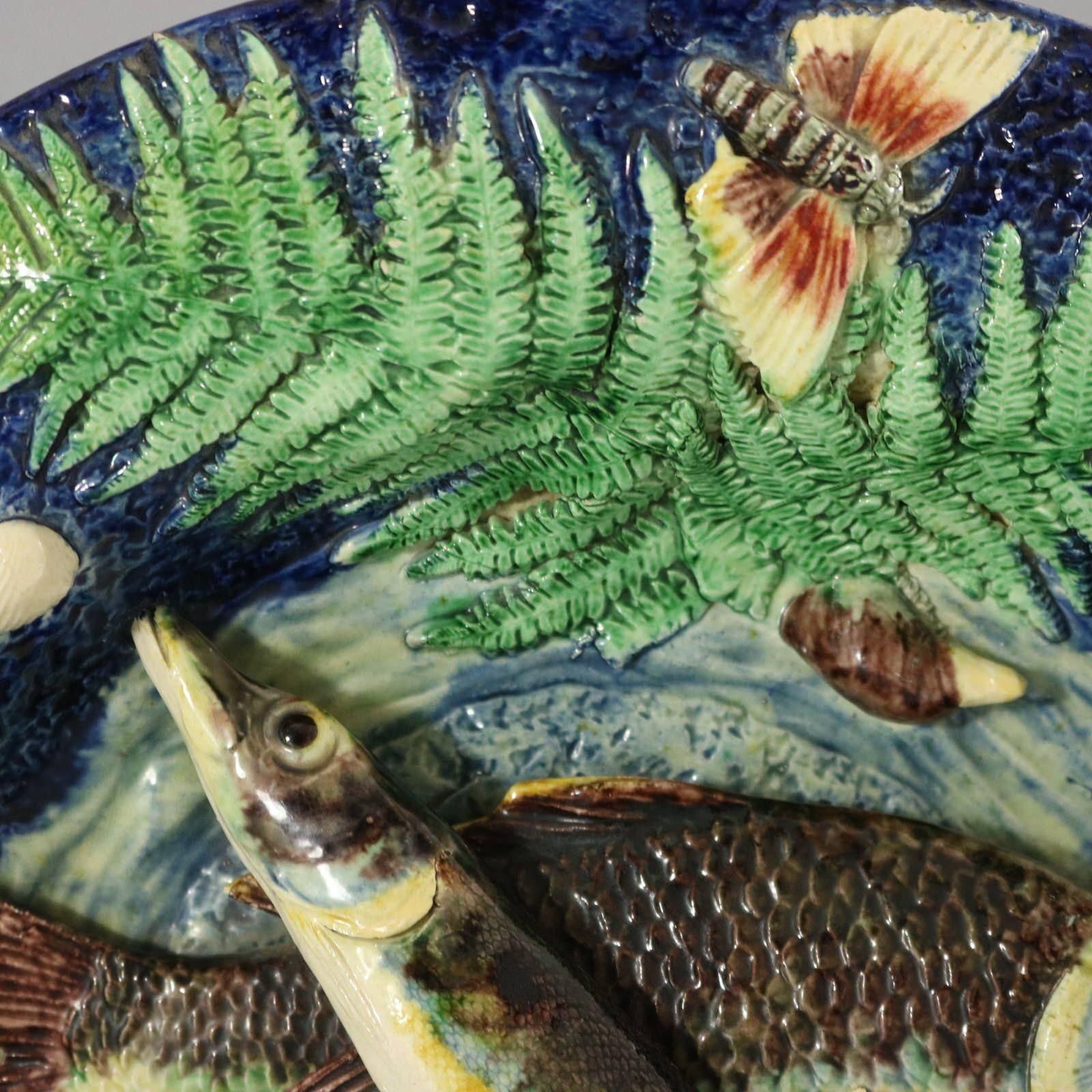 School Of Paris Majolica Palissy Fish, Reptile & Leaves Plate photo Art