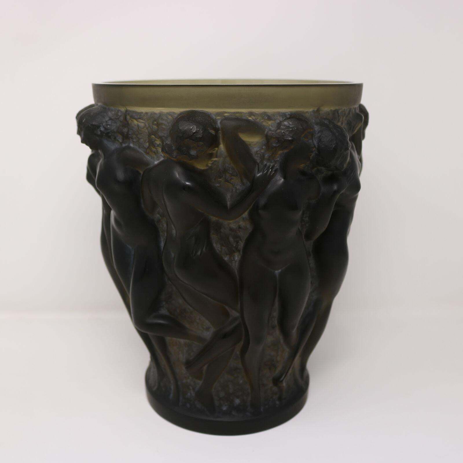 Rene Lalique Topaz Glass Bacchantes Vase photo for sale