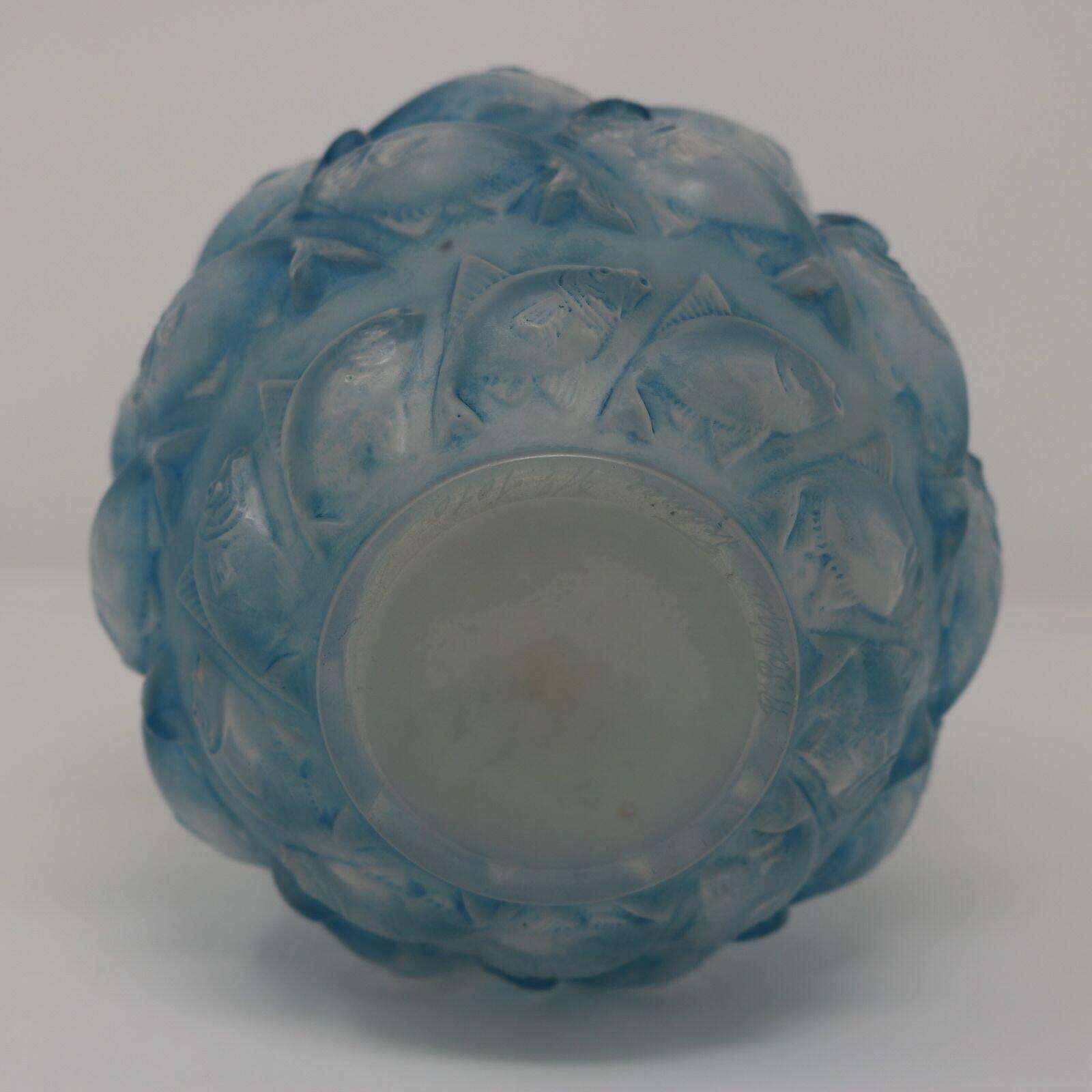 Rene Lalique Opalescent Glass Blue Stain 'Camaret' Vase photo vinterior