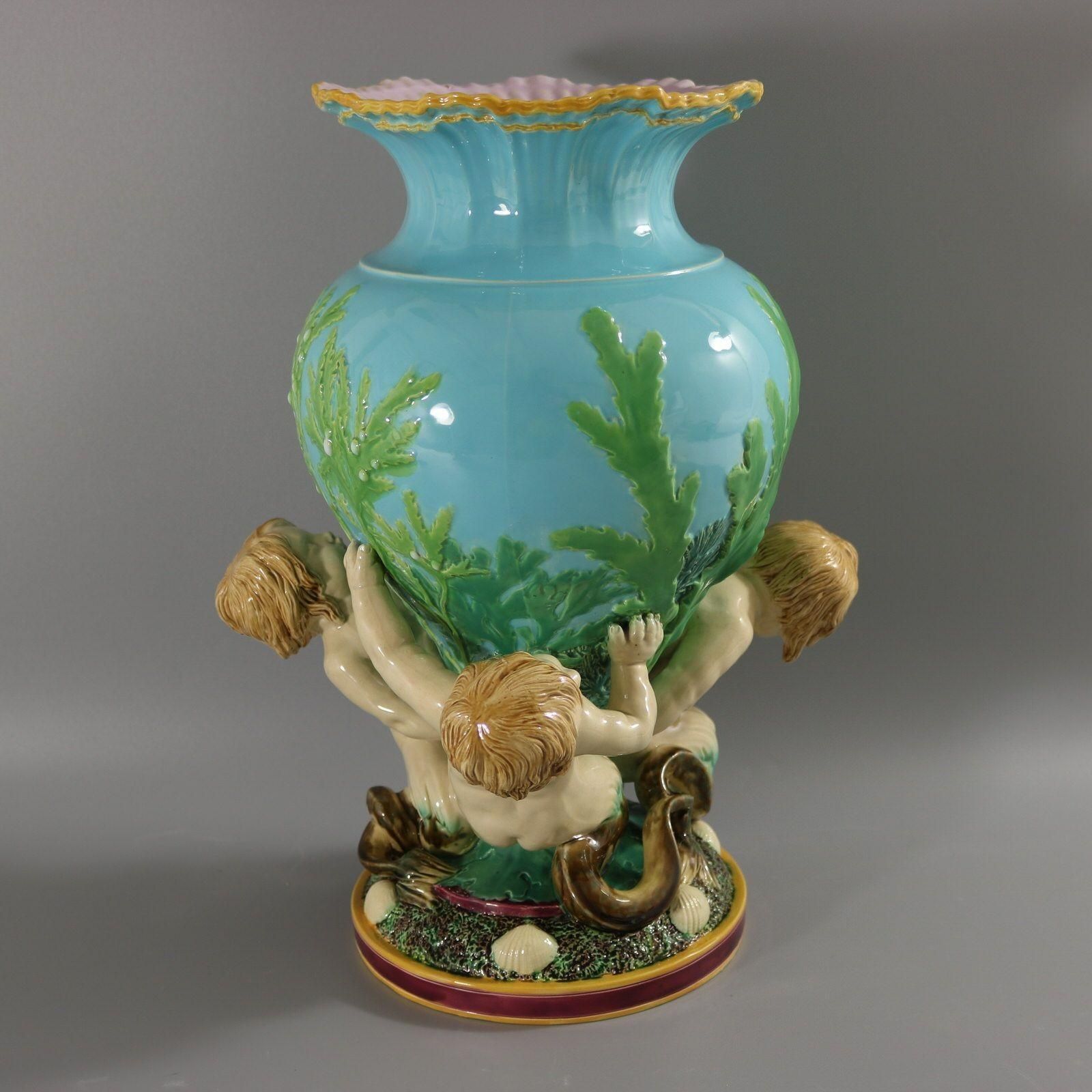 Victorian Minton Majolica Marine Vase With Merboys photo vinterior