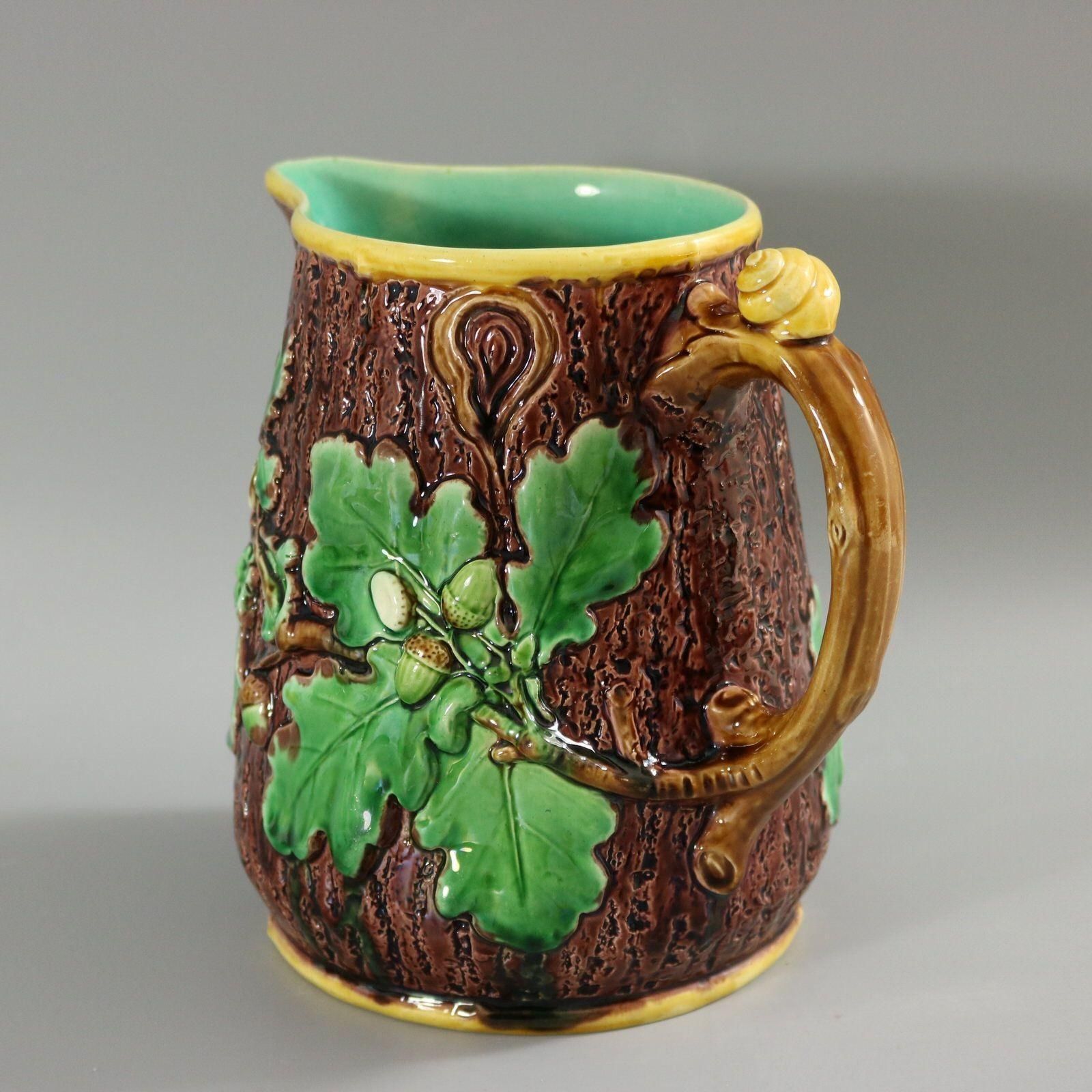 Victorian Minton Majolica Oak Jug/Pitcher With Snail Handle photo for sale