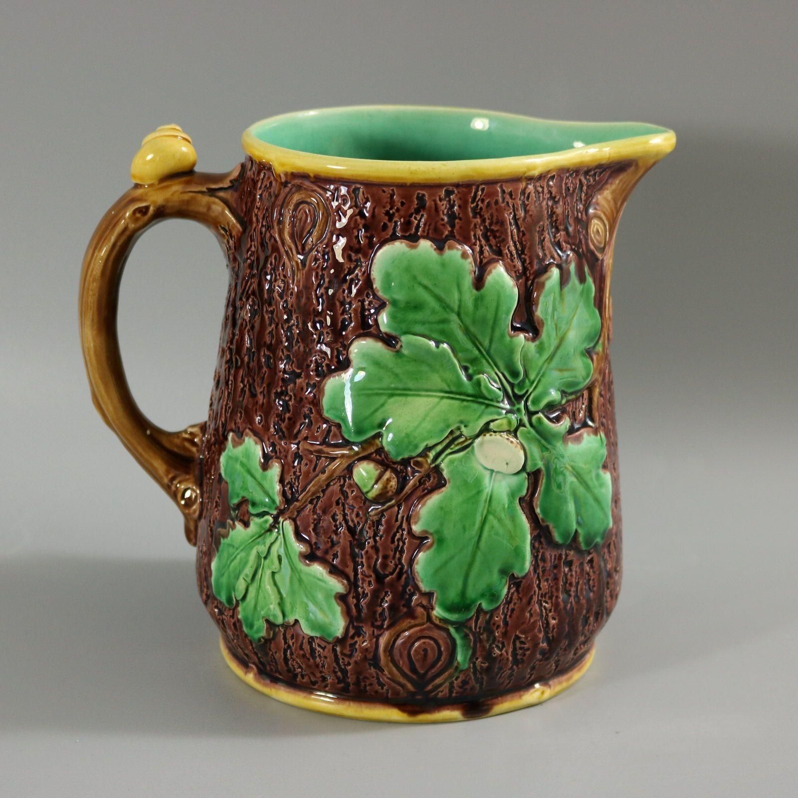 Victorian Minton Majolica Oak Jug/Pitcher With Snail Handle photo vinterior