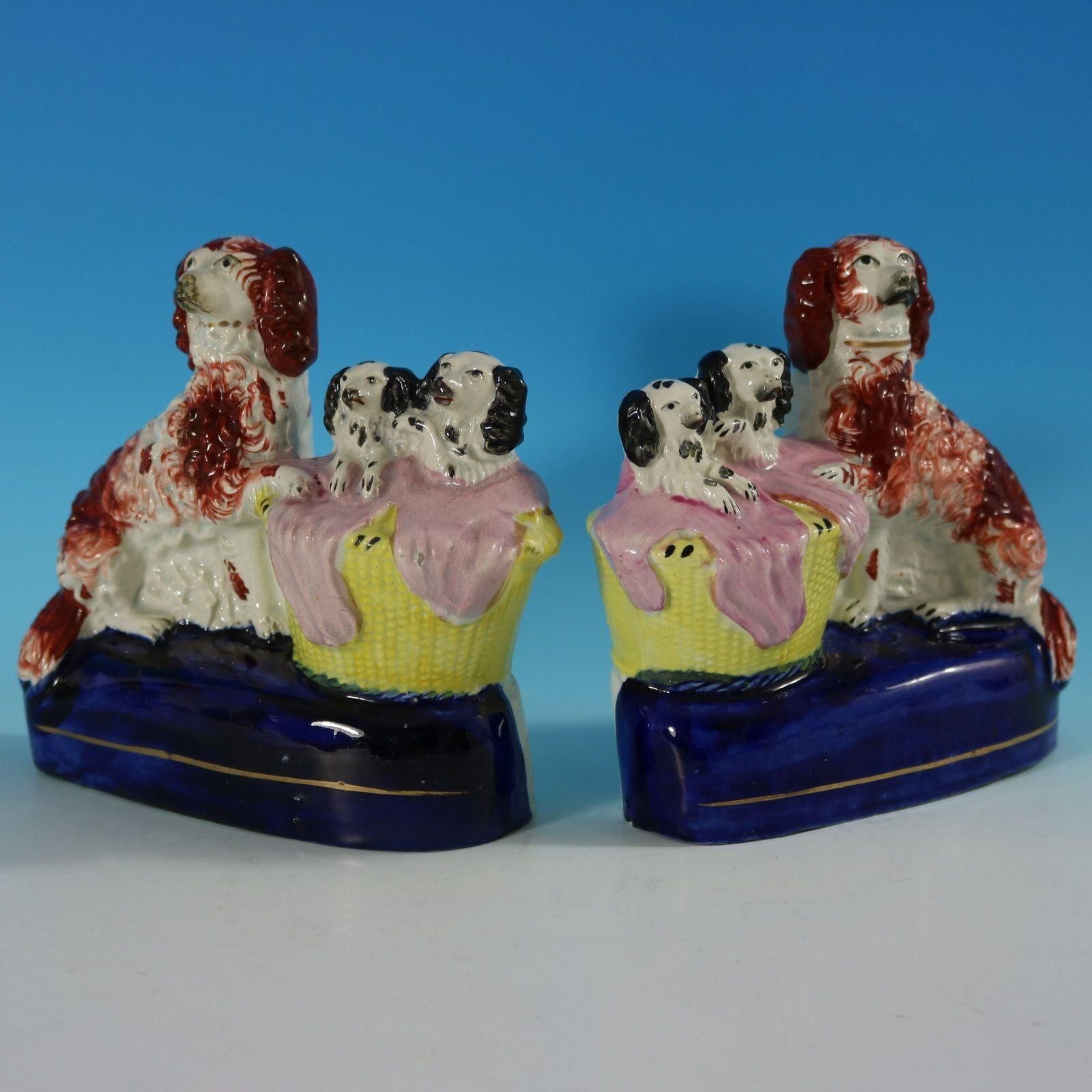 Pair Staffordshire Spaniel And Pups In Wash Baskets photo furniture