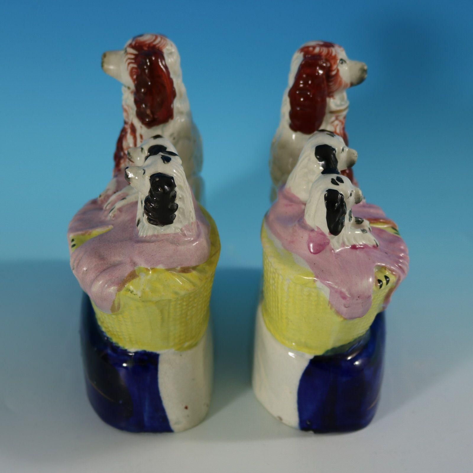 Pair Staffordshire Spaniel And Pups In Wash Baskets photo for sale