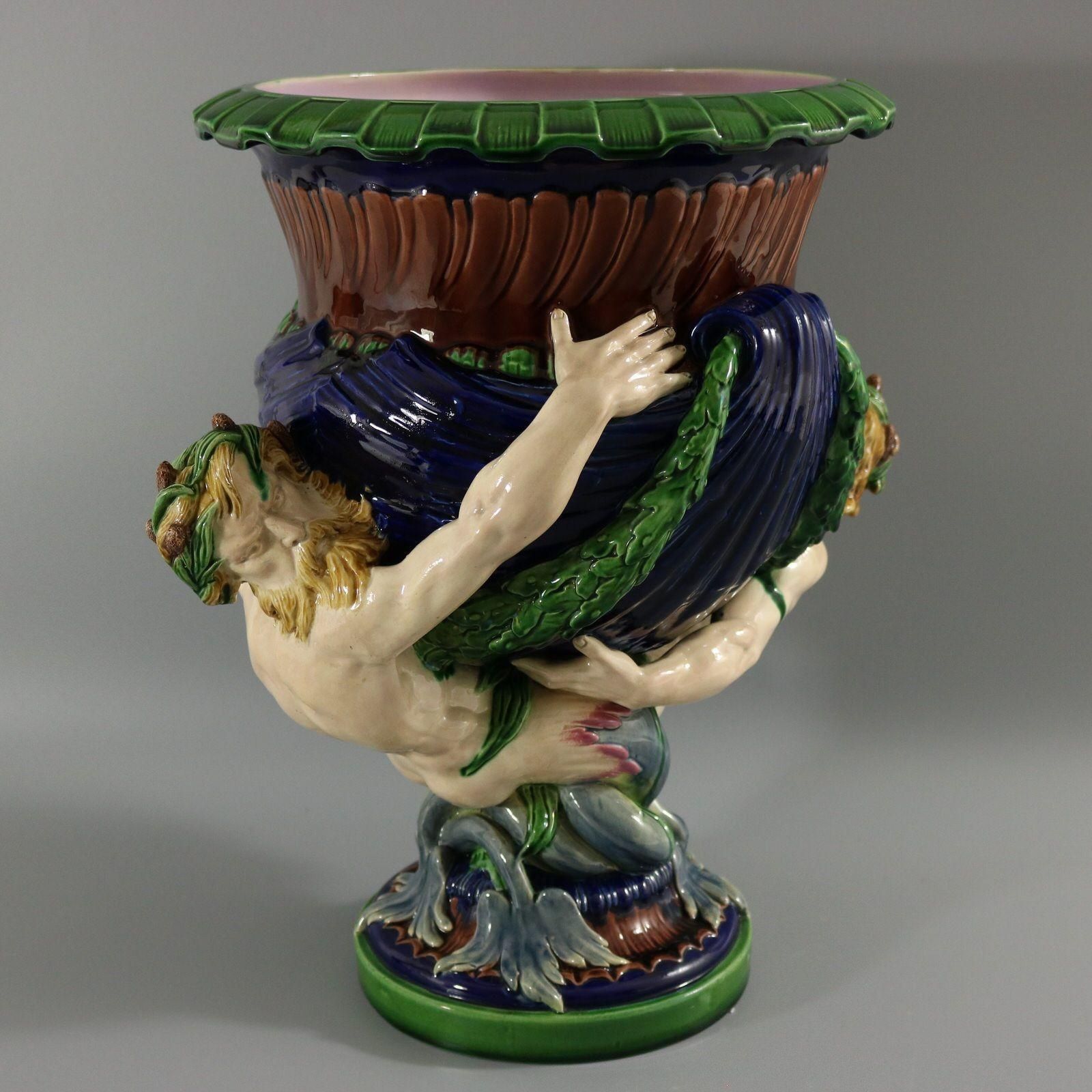 Victorian Minton Majolica Marine Mermen Jardiniere Pink Interior photo Garden Decor