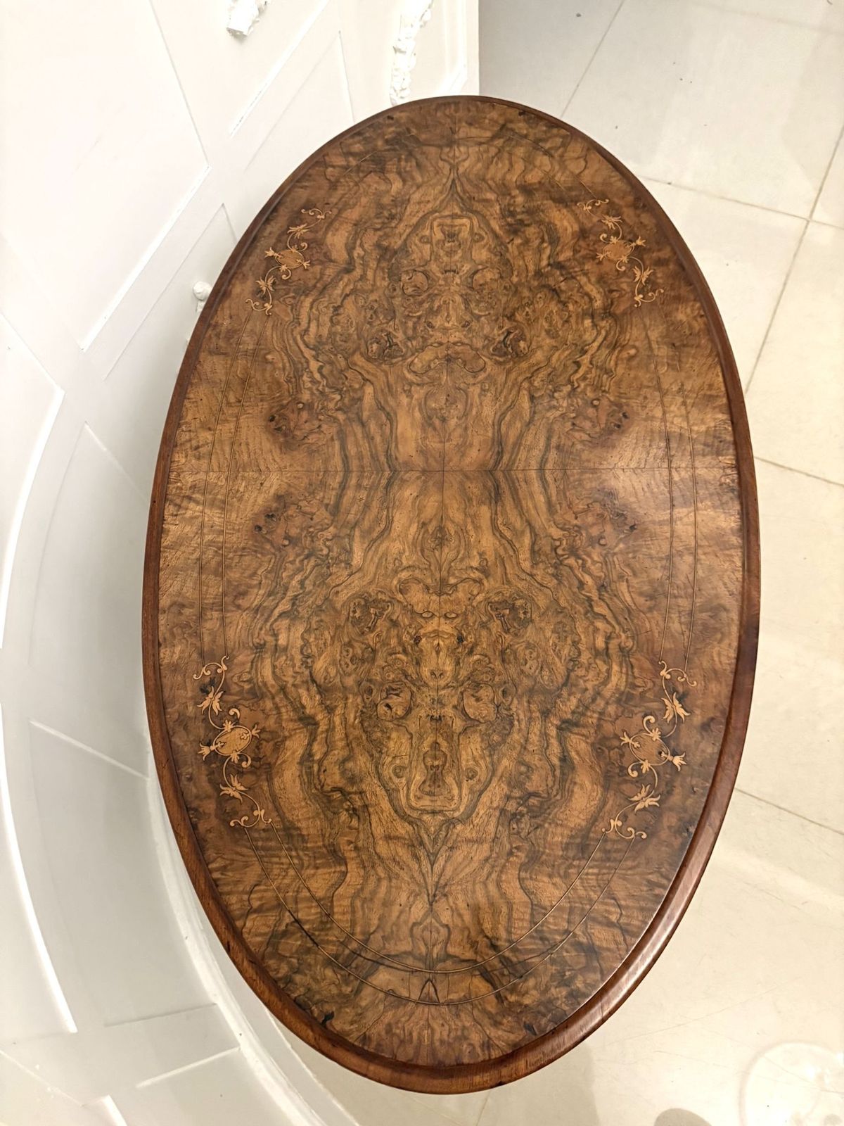 Antique 19th Century Quality Burr Walnut Inlaid Oval Side Table photo buy