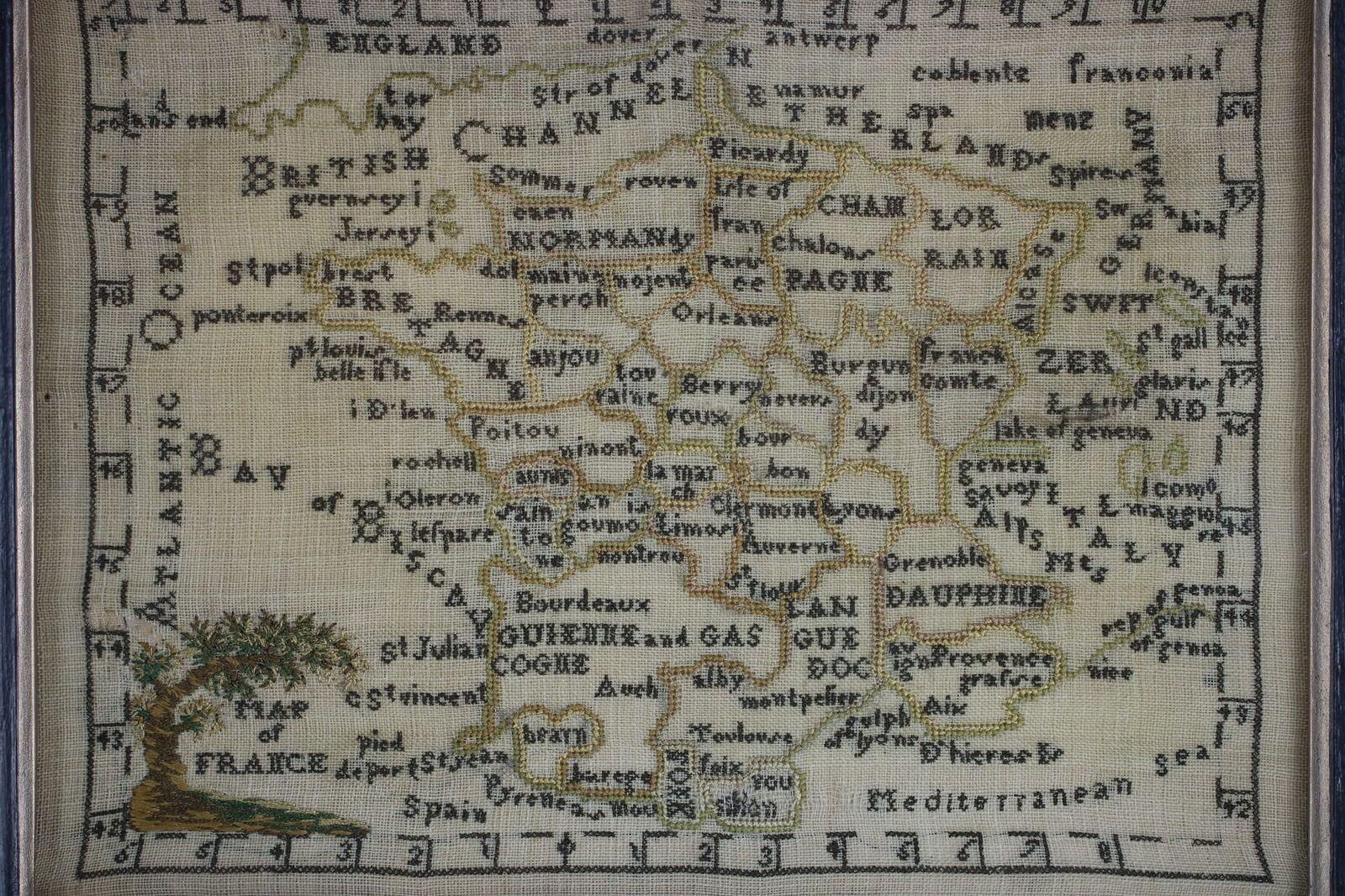 Art Rare Set Of 3 Map Samplers By A Charles. Italy, Spain & France photo