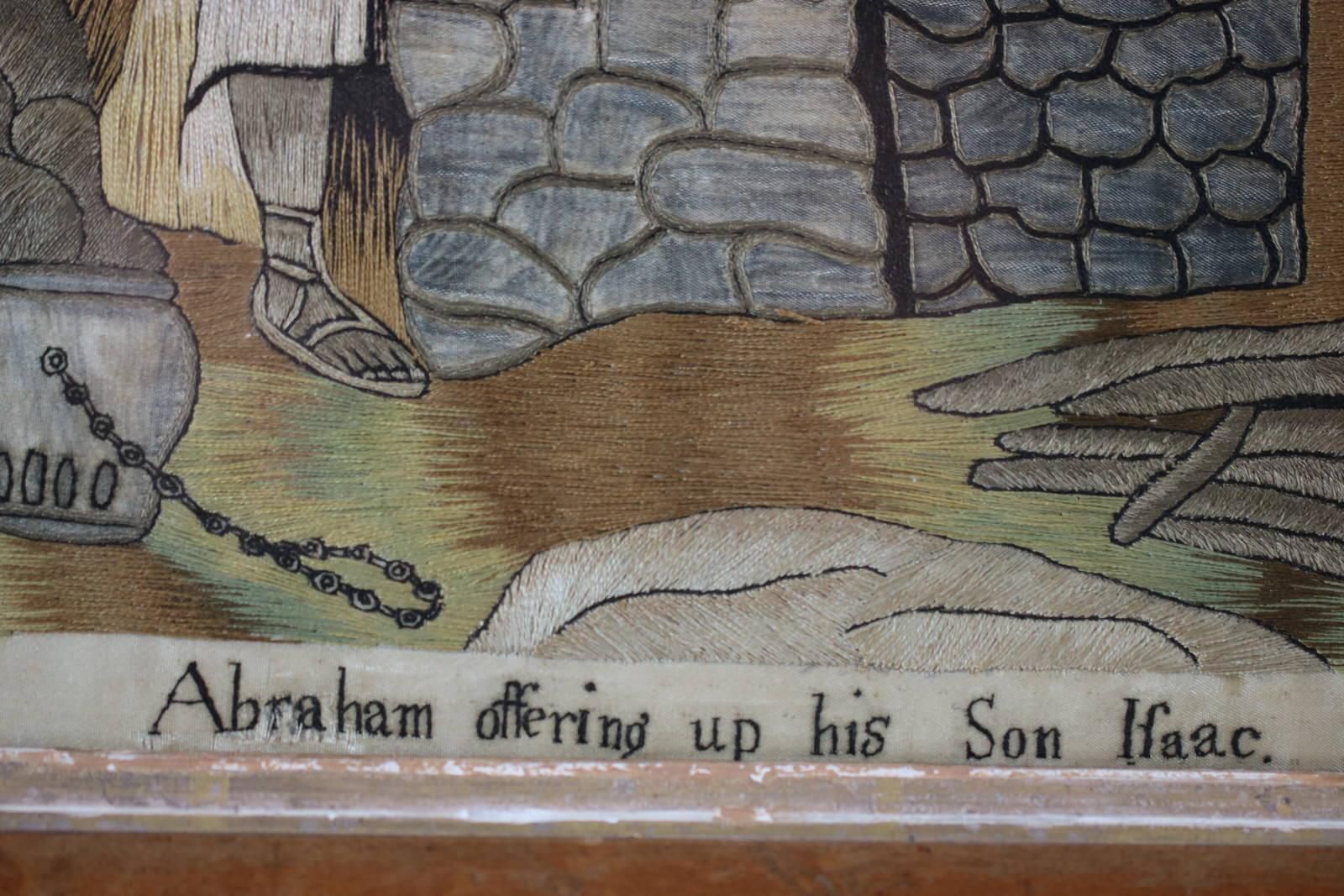 photo vinterior Antique Silkwork Embroidery 'Abraham Offering Up His Son Isaac'