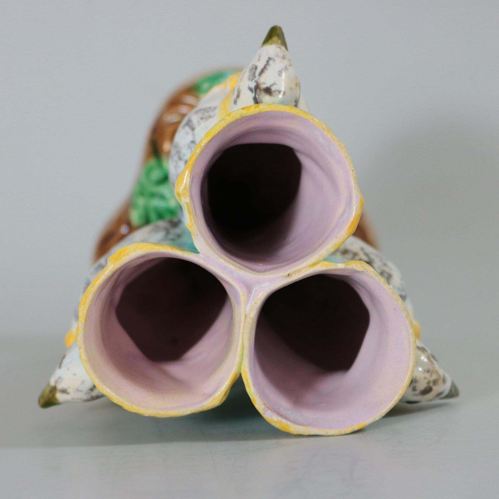 English Majolica Bird Triple Throated Vase photo 707.0