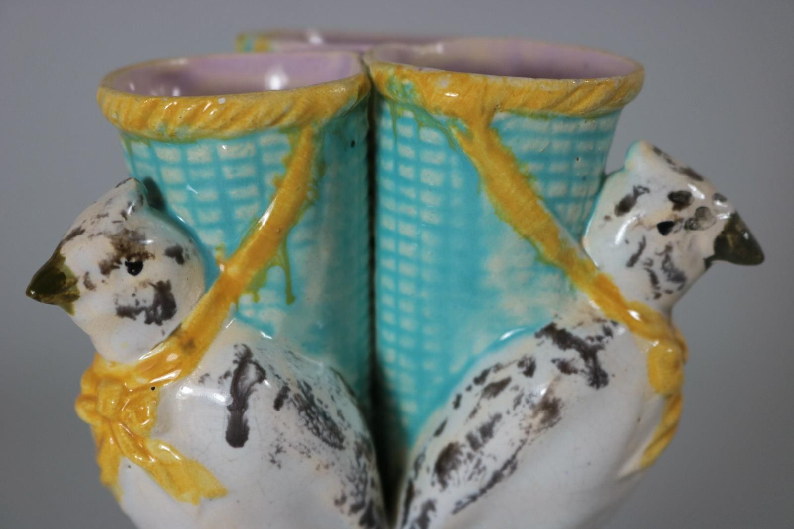 English Majolica Bird Triple Throated Vase photo buy