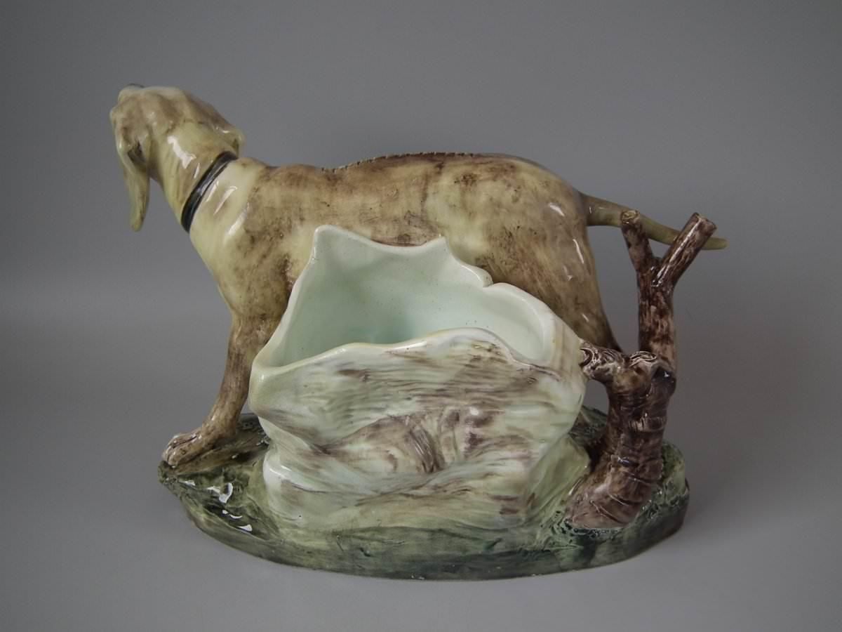 Jerome Massier Fils Majolica Dog Spill Vase photo for sale