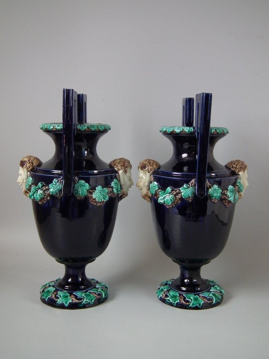 Pair Of Hugo Lonitz Majolica Satyr Vases photo Home Decor
