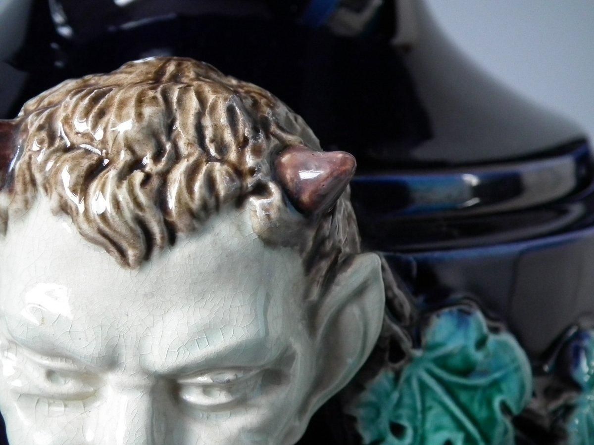 photo vinterior Pair Of Hugo Lonitz Majolica Satyr Vases