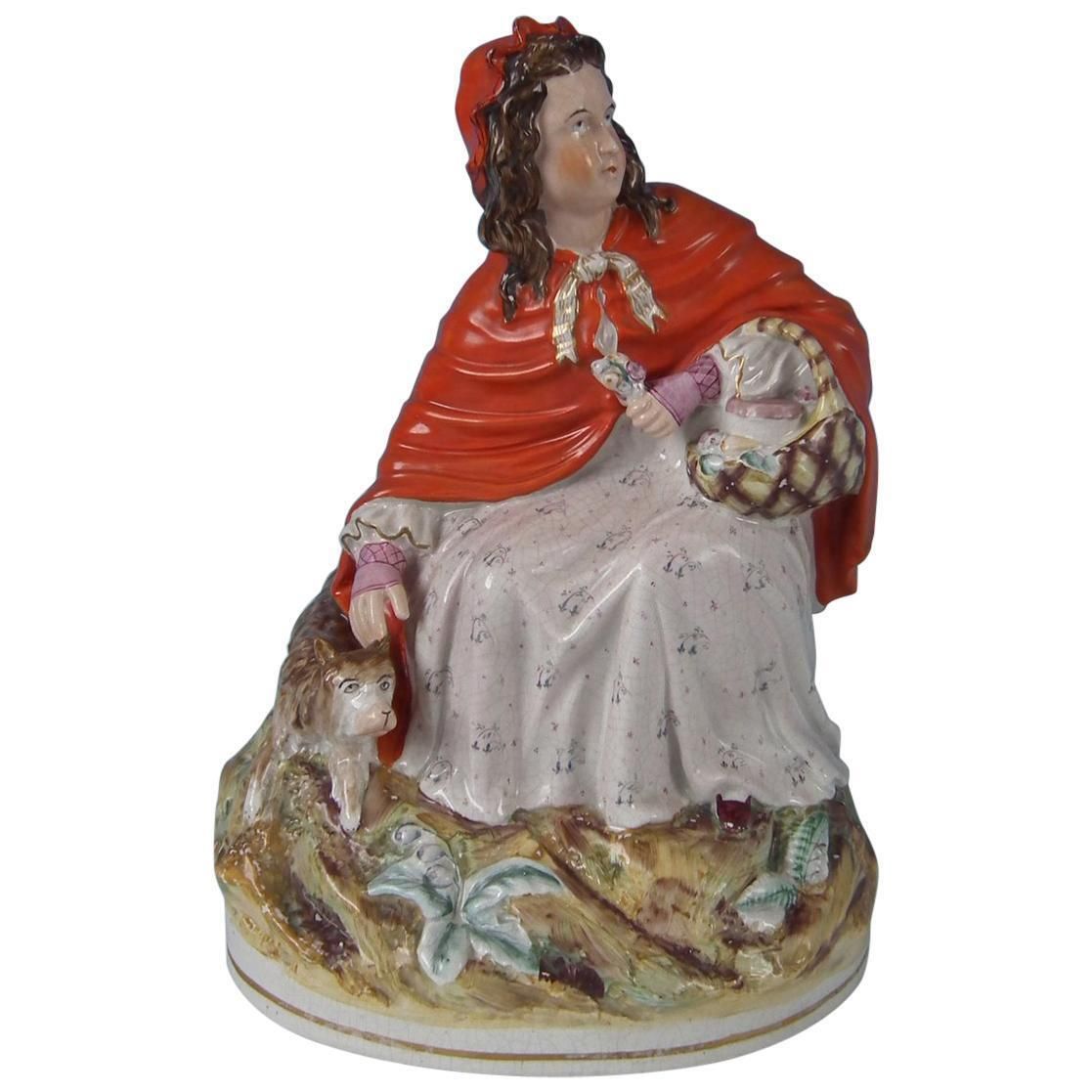 Large Staffordshire Red Riding Hood And Wolf Figure