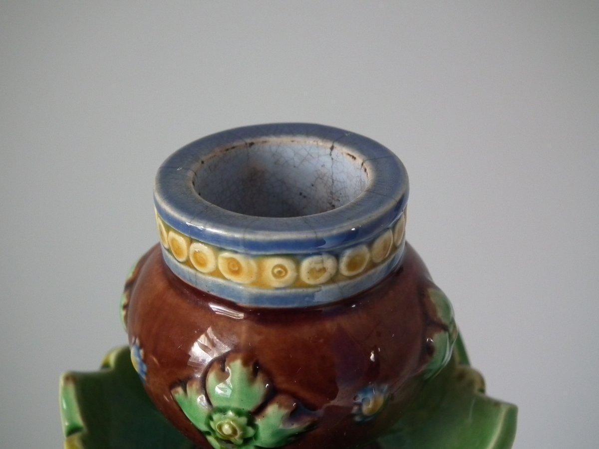 photo for sale Minton Majolica Tudor Figure Candelabra