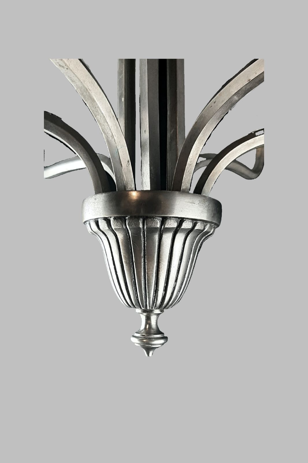 Art Deco Chandelier Elegant French 1930s Design Low 66cm Drop Glass Shades By Degue Daisies Model Nickel Plated Fixture photo furniture