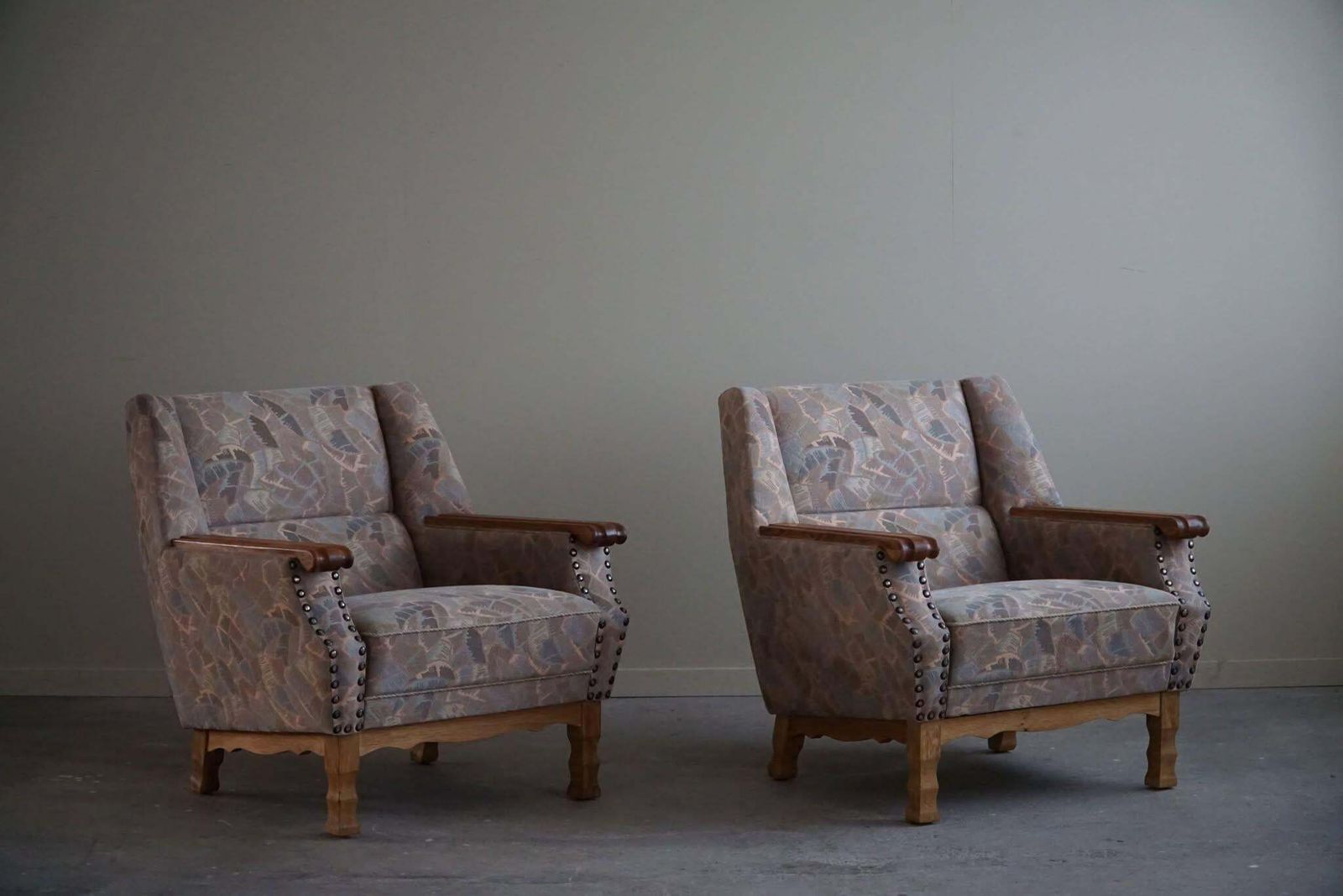 Danish Mid Century Modern, Pair Of Armchairs In Oak & Original Fabric, 1960s photo furniture