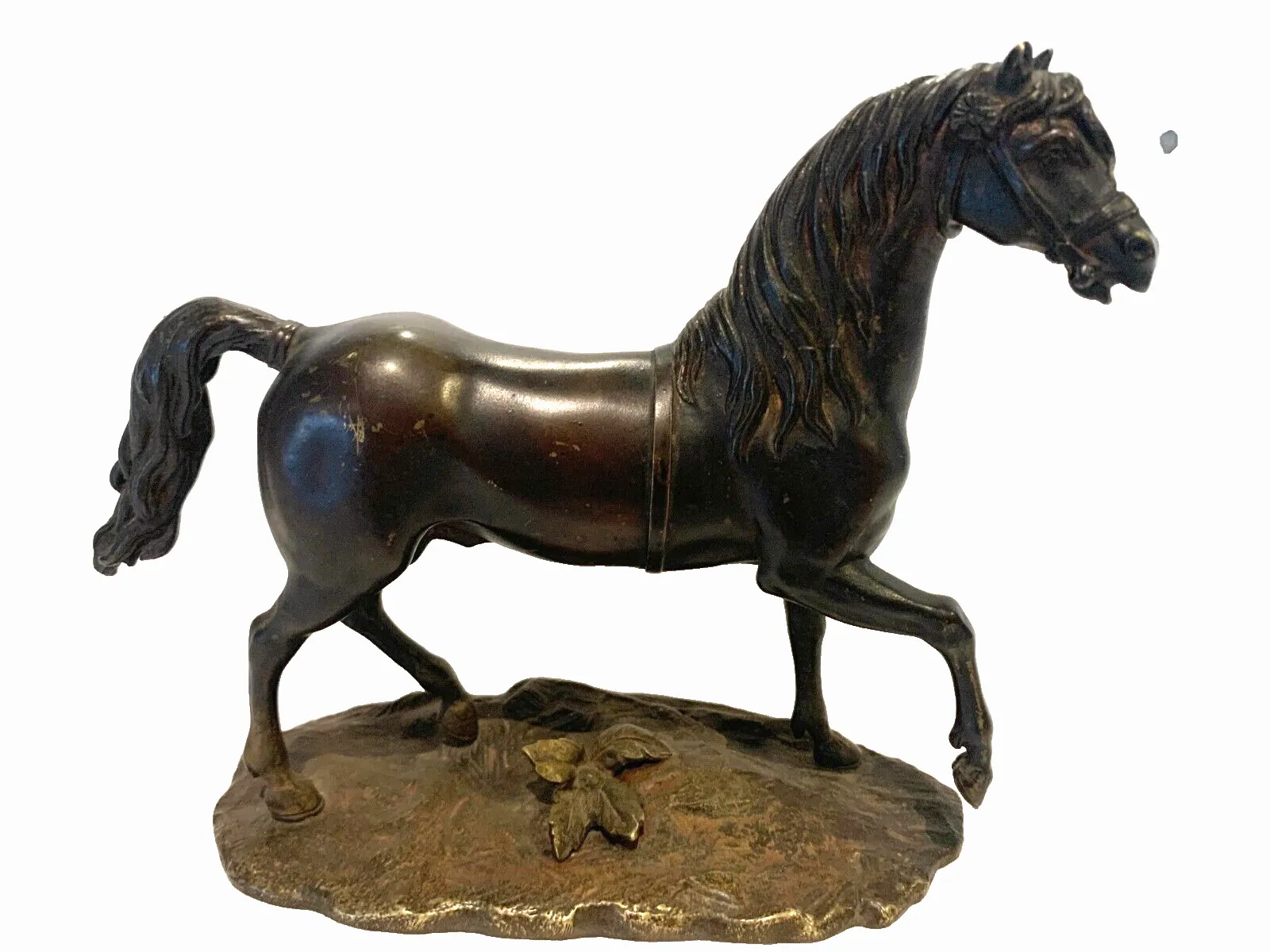 Bronze Group Horse On Base With Brown Patina 20th Century