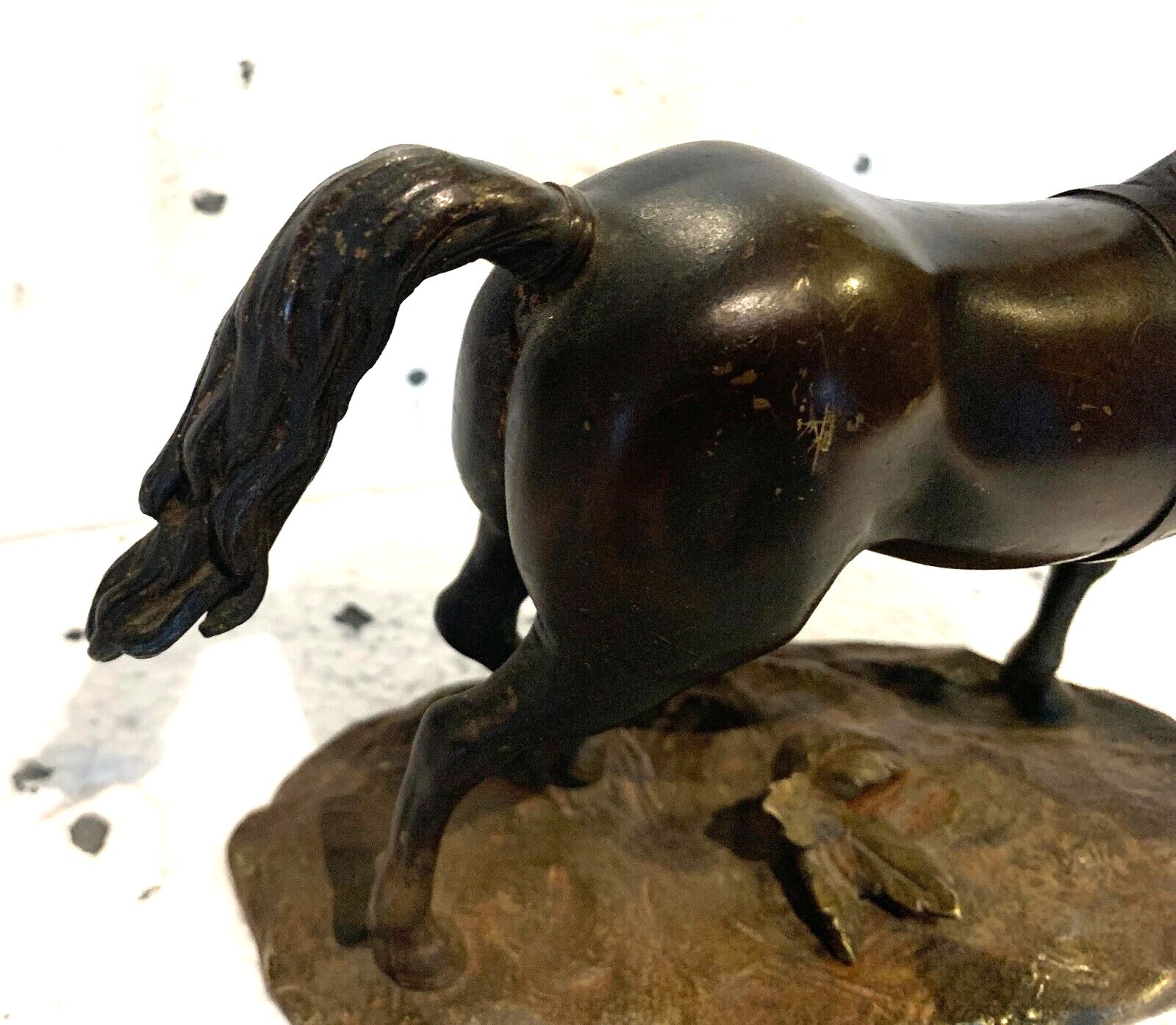 Bronze Group Horse On Base With Brown Patina 20th Century photo vintage