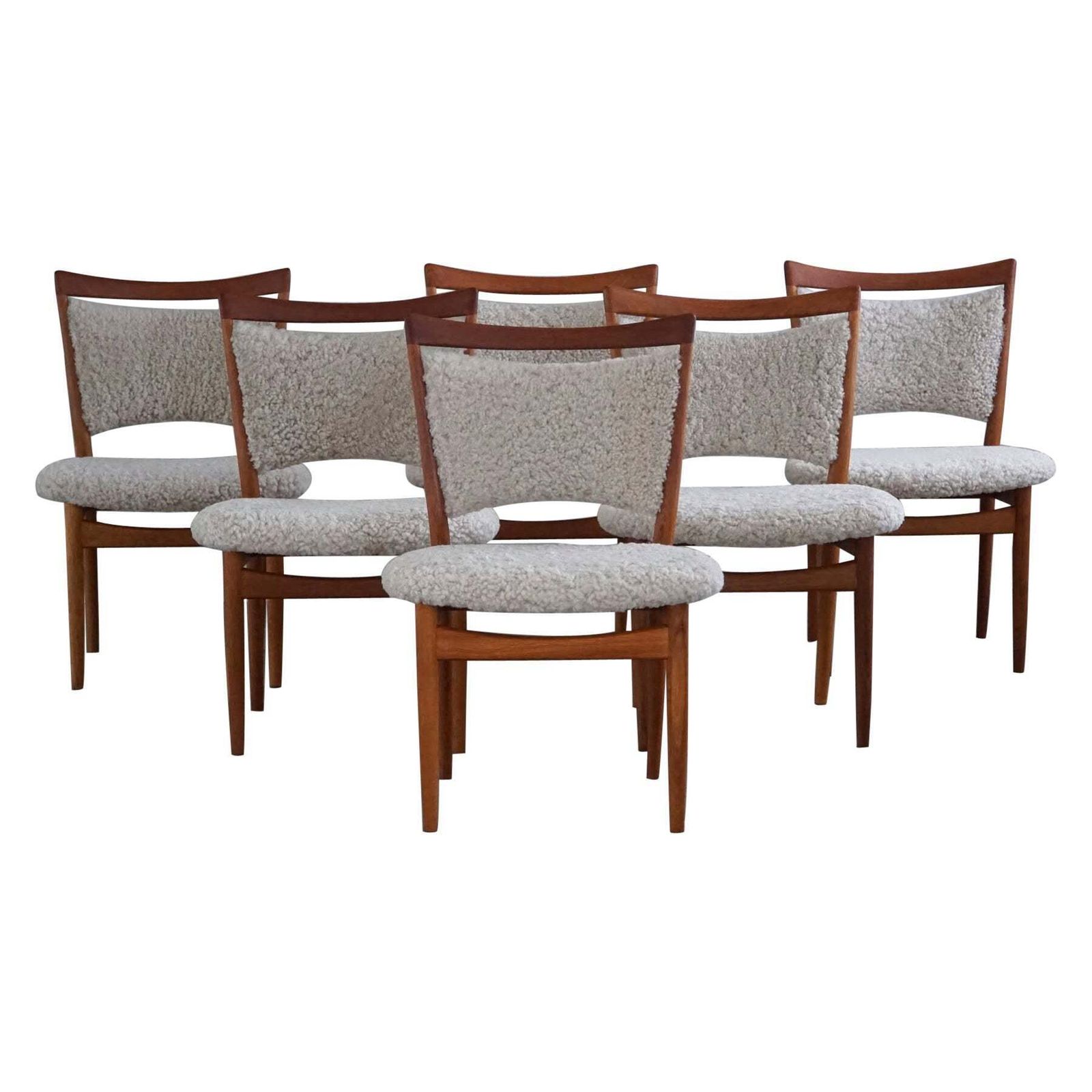 Danish Modern, Set Of 6 Chairs In Oak & Lambswool, Model Sw86 By Finn Juhl, 1953