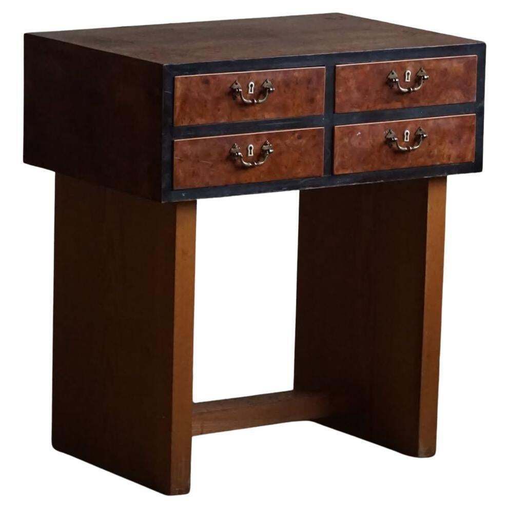 Danish Art Deco Console Table With Drawers In Elm & Burl Wood, 1940s