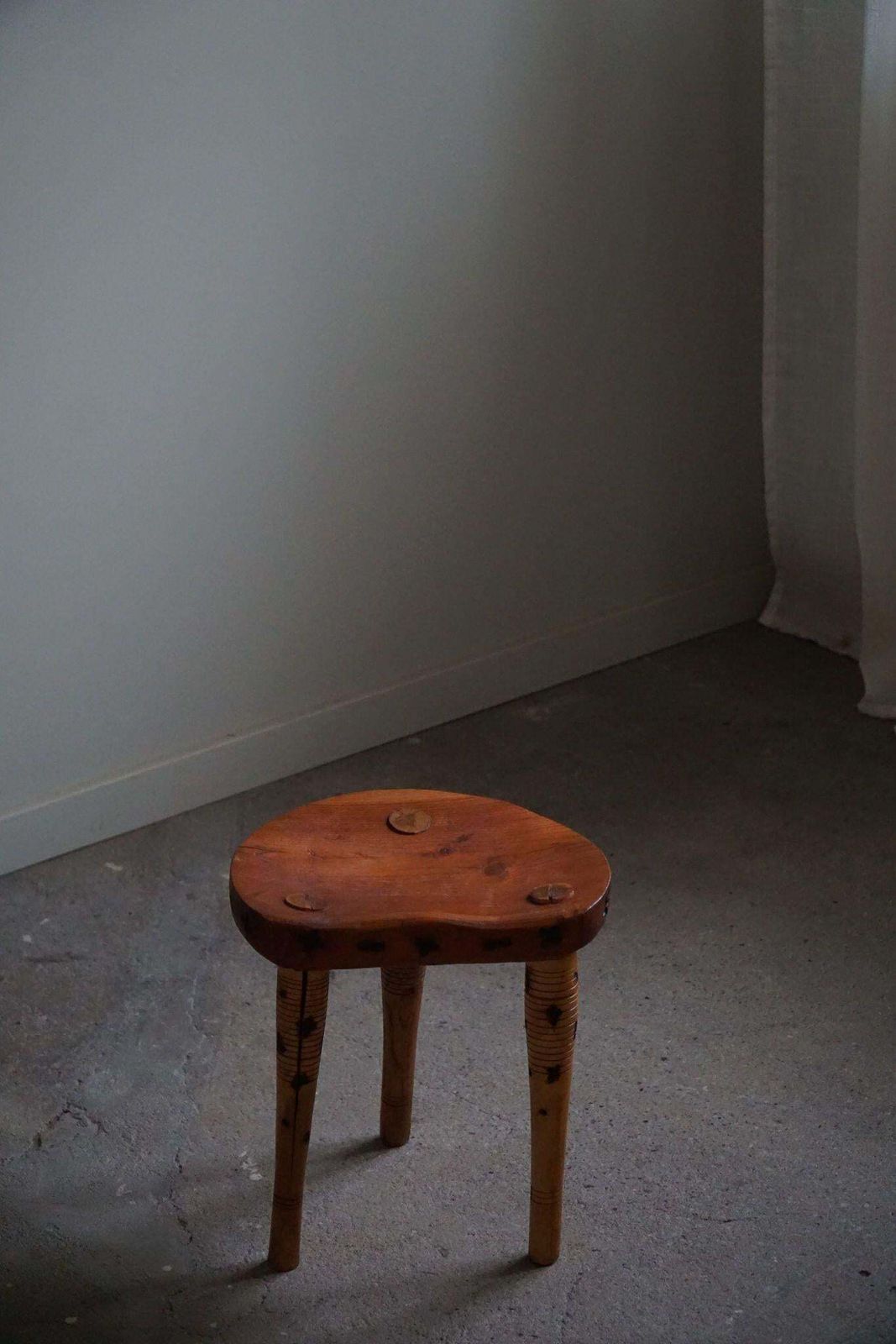 Primitive Tripod Stool In Solid Pine, Swedish Modern, Ca 1950s photo 549.0