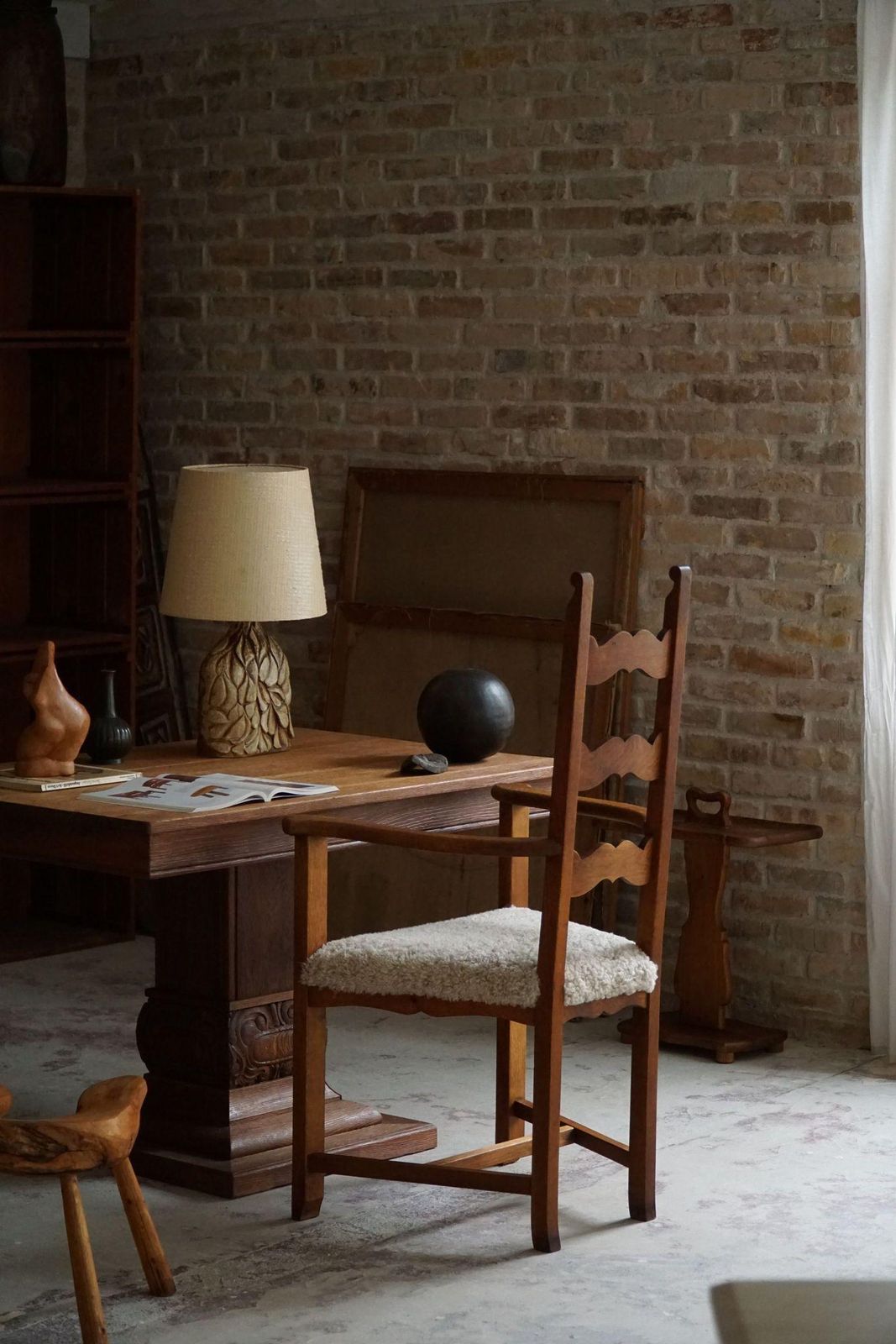 Classic Armchair In Oak & Lambswool Seat, Danish Mid Century Modern, 1950s photo 1130.0