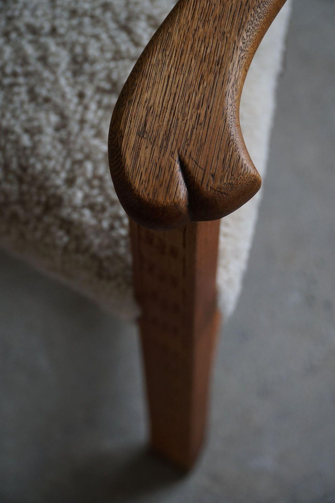 Classic Armchair In Oak & Lambswool Seat, Danish Mid Century Modern, 1950s photo vintage