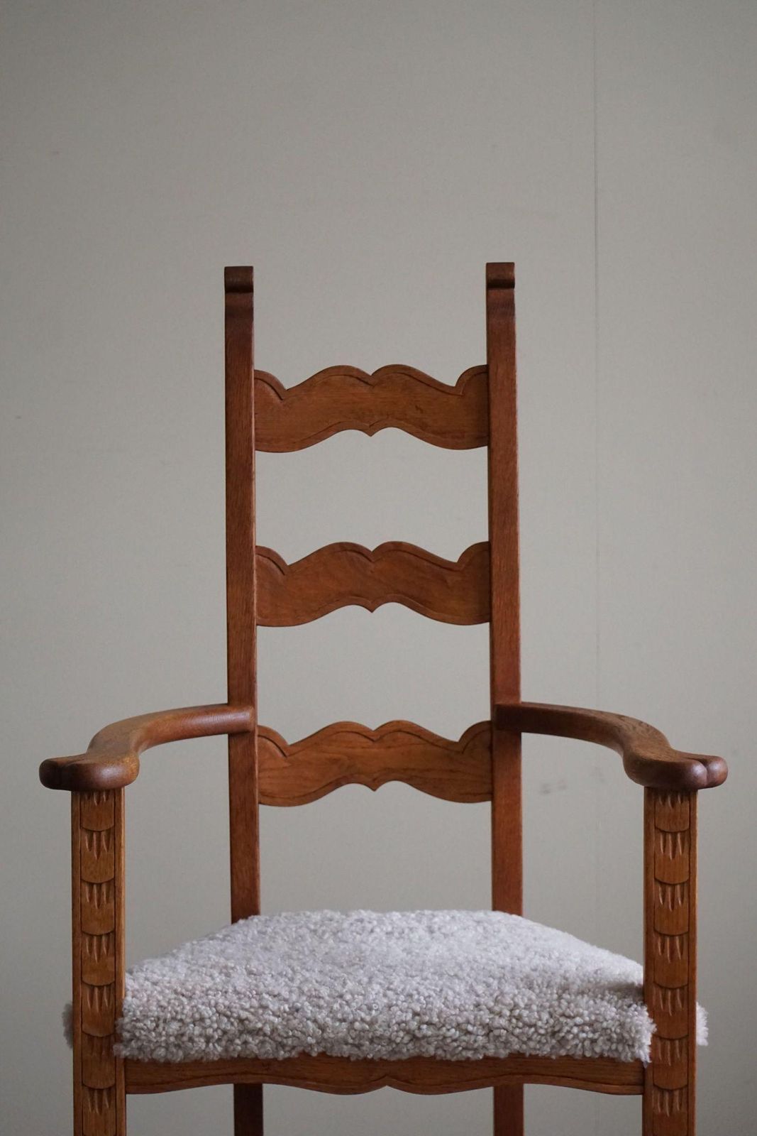 Furniture Classic Armchair In Oak & Lambswool Seat, Danish Mid Century Modern, 1950s photo