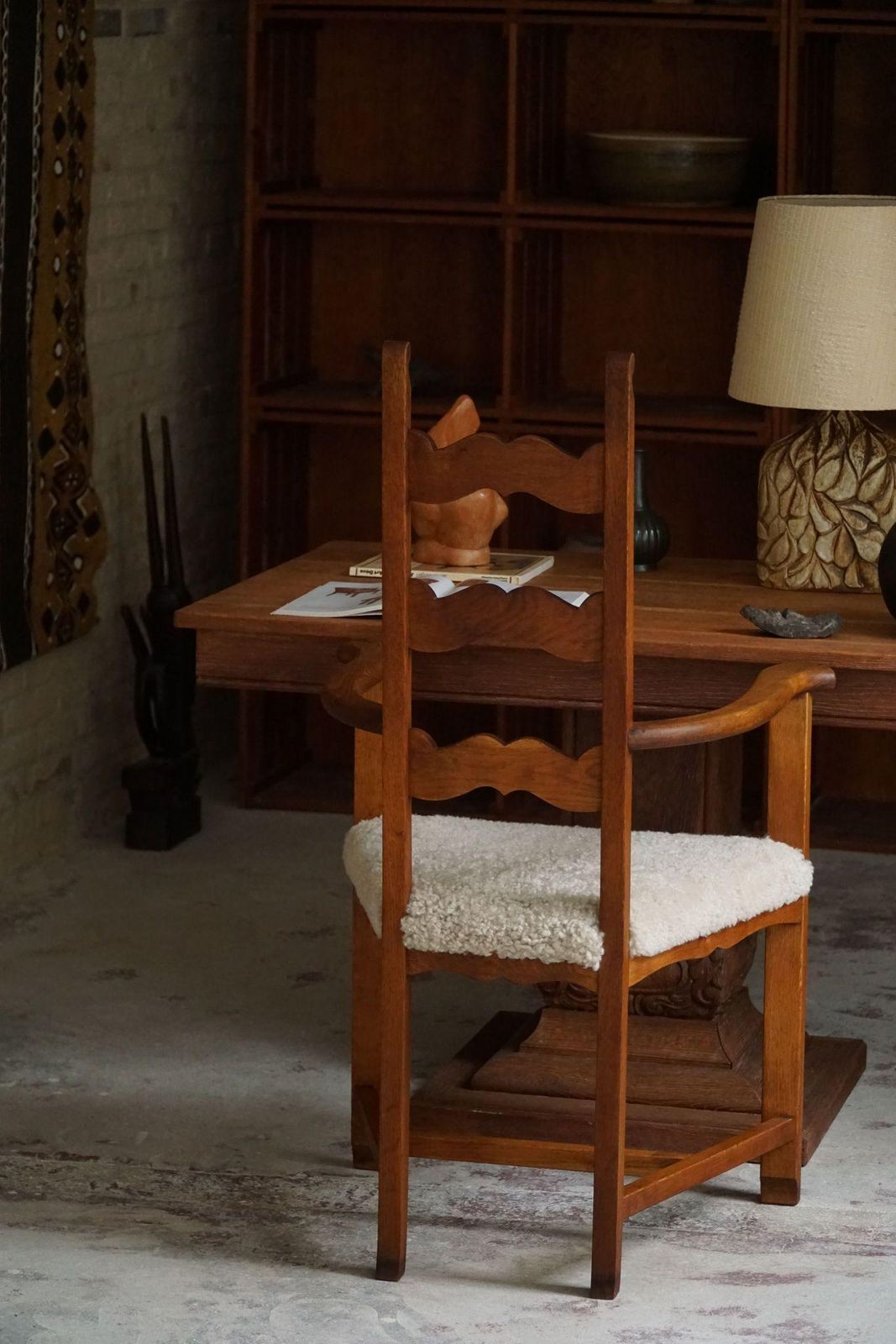 photo buy Classic Armchair In Oak & Lambswool Seat, Danish Mid Century Modern, 1950s