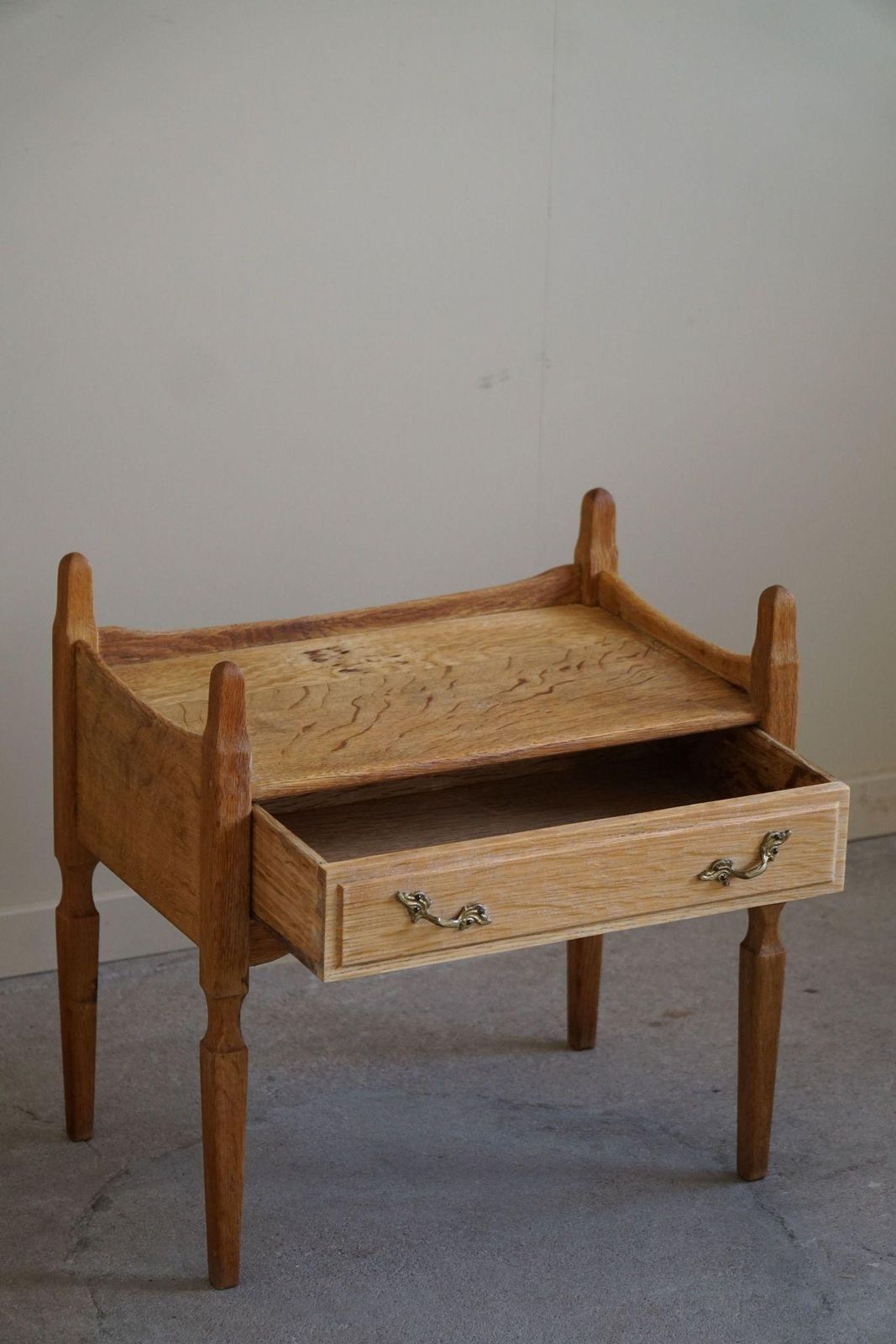 Henning Kjærnulf, Night Stand In Oak, Danish Modern, "Razorblade", 1960s photo vintage