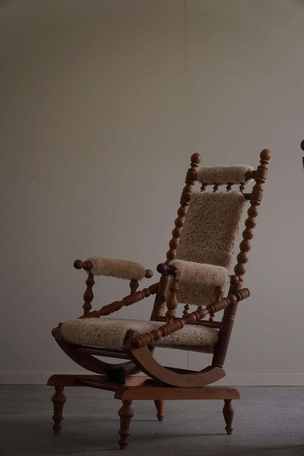 Danish Modern Sculptural Pair Of Rocking Chairs Lambswool & Oak, Brutalism, 1950 photo buy