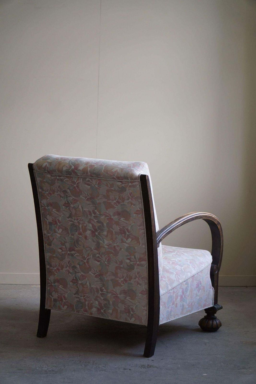 Pair Of Danish Art Deco Lounge Chairs, Oak & Vibrant Flora Fabric, 1940s photo vintage