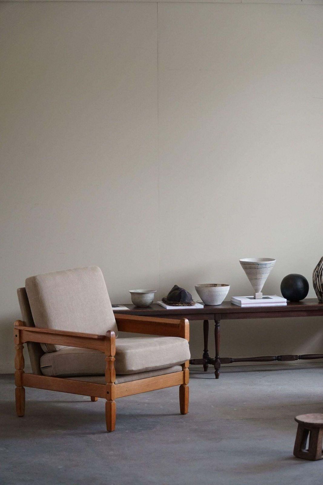 Danish Modern, Pair Of Lounge Chairs In Oak & Linen, Henning Kjærnulf, 1960s photo 4360.0